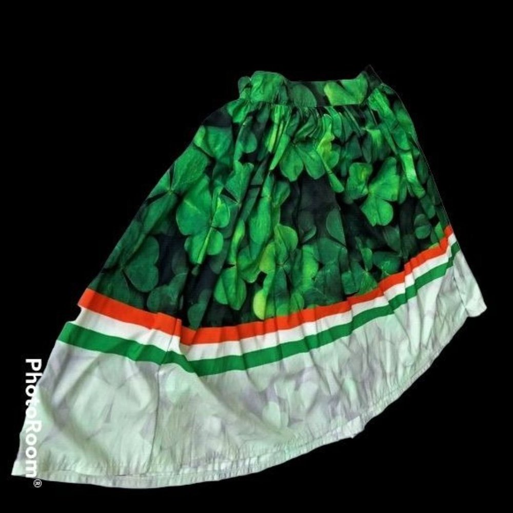 Vintage Shamrock Skirt Ireland Colors 30" Waist Flared Side Zip St Patr… - Picture 4 of 11